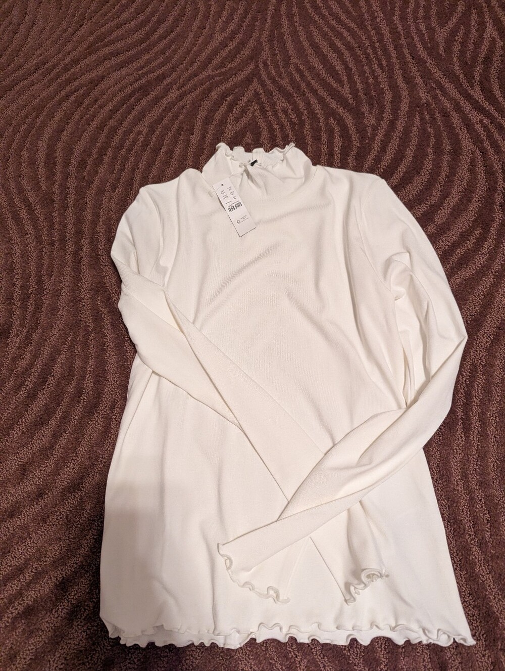 Jcrew Women’s White Ruffle-Trim Long Sleeve Top NWT